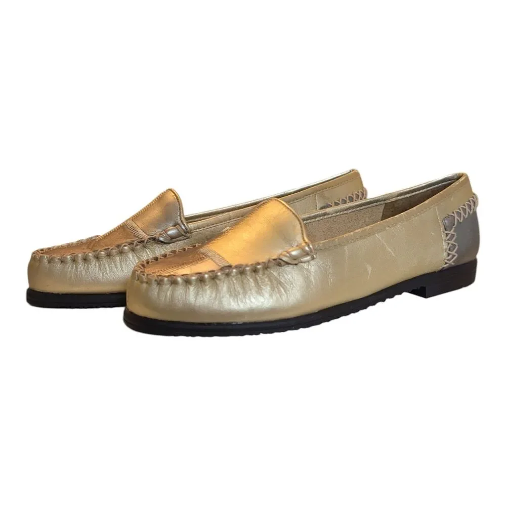Mootsies Tootsies Metallic Patchwork Leather Loafers Womens 6M Distressed Casual